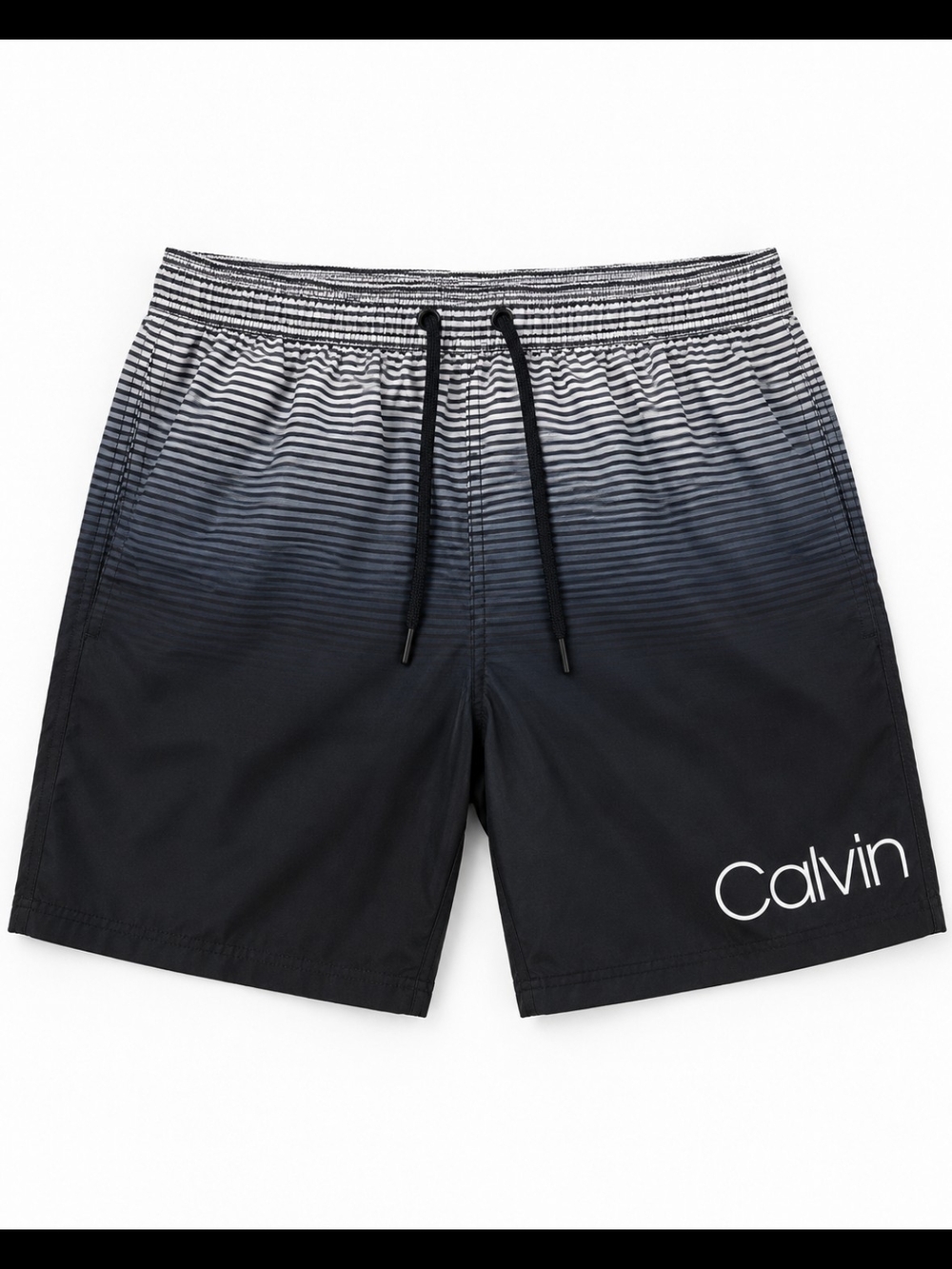 Calvin Klein Black to Gray Ombre Striped Swim Trunks